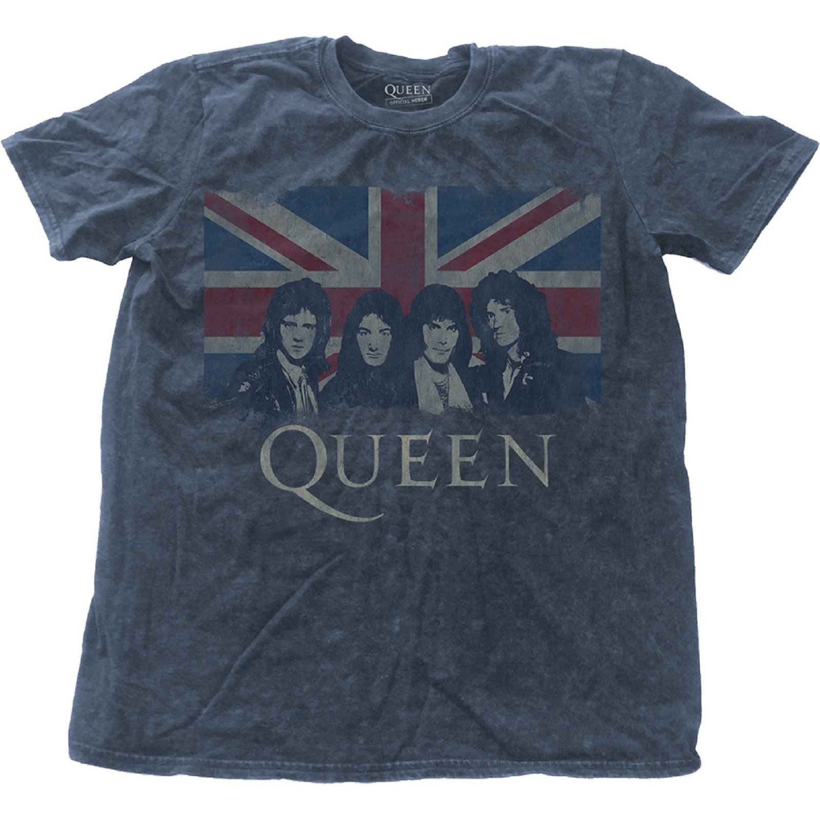 Buy Queen T Shirt Union Jack Band Logo Official Mens Distressed Blue