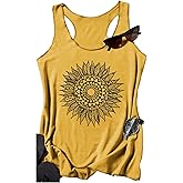 Womens Mandala Vintage Graphic Racerback Tank Tops Summer Casual Loose O-Neck Tanks Vest Vacation Classic-Fit Shirt Cami