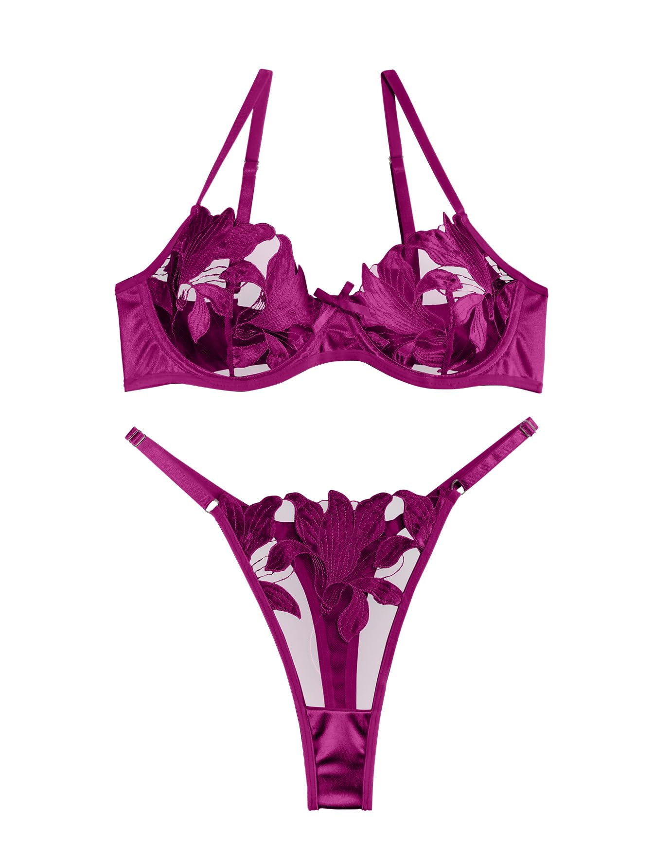 Sexy Mesh See-Through Flower Embroidery Push-Up Bra Sexy Lingerie Set