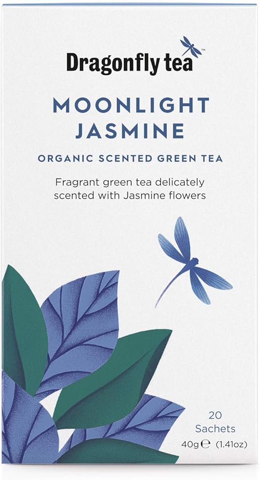 Dragonfly Tea Moonlight Jasmine, Organic Scented Green Tea, 20 Teabags