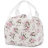 BuyCard Insulated Lunch Bag Women, Reusable Corduroy Cute Lunch Box, Leakproof Floral Lunch Tote Bag with Large Capacity, Small Cooler Lunch Container for Work Office Travel Picnic