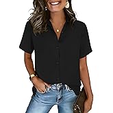 Zeagoo Button Down Shirt for Women Short Sleeve Blouses Dressy Casual Business Work Summer Tops Fashion Vacation Outfits
