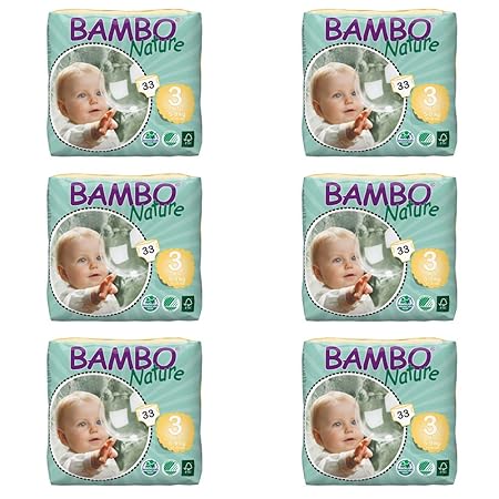 Bambo Nature Premium Baby Diapers - Medium Size, 33 Count, for Toddler (3-10 Months) - Super Absorbent and Eco-Friendly