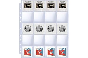 BYSTER 30 Pack 600 Pockets 2x2” Coin Flip Sleeves, Heavy Duty Stamp Collection Pages for 3 Ring Binder, 20 Pocket Photo Slide Flips Organizer Sheet, Top Loading Clear Cardboard Coin Holder Sleeves