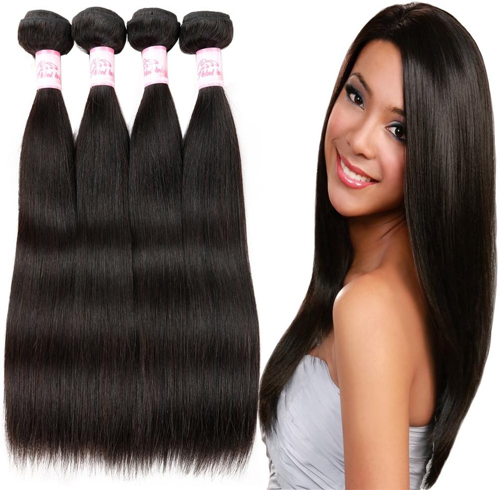 Gluna Hair 8A Grade Unprocessed Brazilian Straight Hair Mink Brazilian Hair 4 Bundles Brazilian Virgin Hair Straight Natural Color 18" 20" 22" 24"