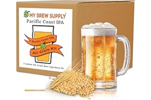My Brew Supply Pacific Coast IPA Brewing Kit | 2-Row Pale Ale Malt | CaraBrown, Biscuit, & Carapils Grain | Columbus & Chinook Hops | American Ale Yeast | 5 Gallon Advanced All Grain Home Brewing