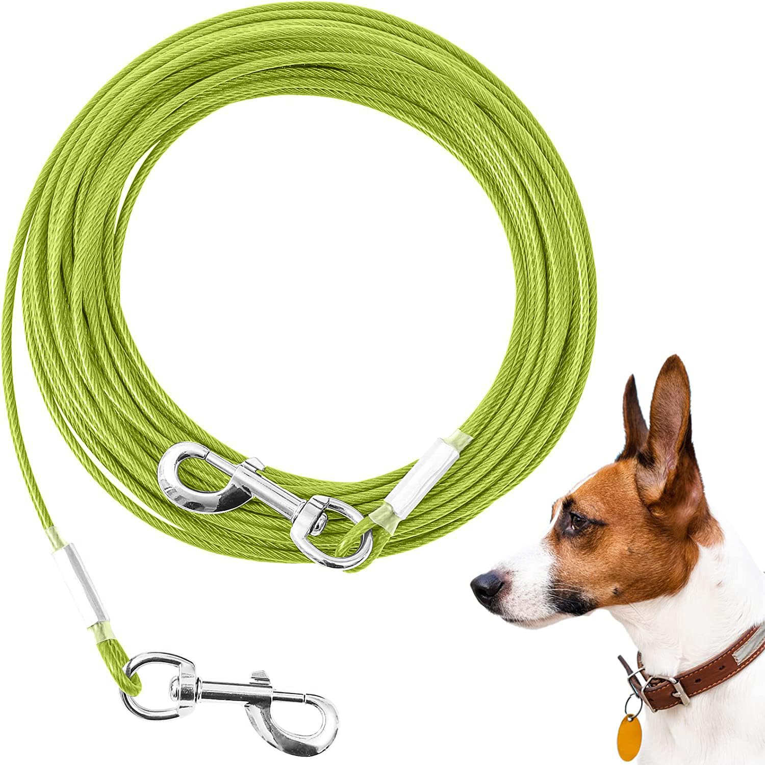 Mi Metty Dog Tie Out Cable, Chew Proof Dogs Runner Cable, Heavy Duty Dog Tether, Training Pet Leash for Large Dogs Up to 125lbs,Lead for Yard Outdoor and Camping (Green, 20ft(6M))