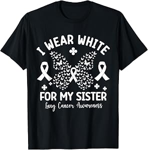 I Wear White For My Sister Lung Cancer Awareness Butterfly T-Shirt