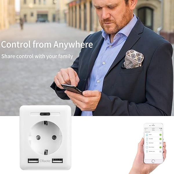 Oluote Enchufe inteligente Wifi con 2 USB Mini Smart Outlets Compatibles con Alexa y Google Assistant Control de Voz Control Remoto y Temporizador No Requiere Hub Soporte para AndroidIOS