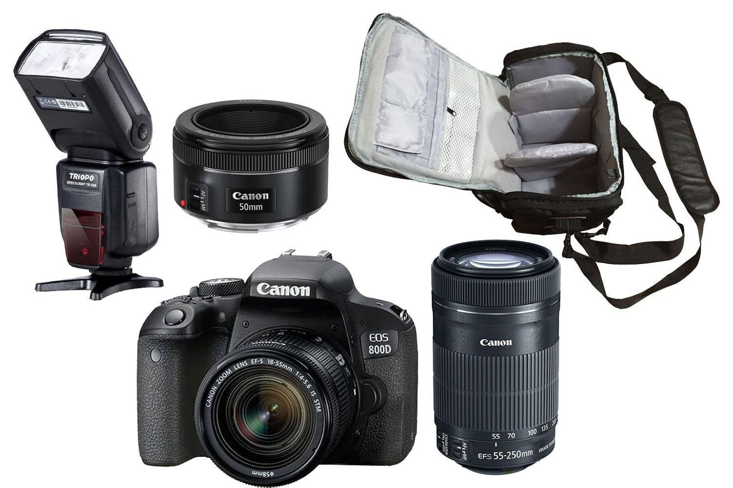 800D DSLR Cámara + EF-S 18-55mm + EF-S 55-250mm + EF 50mm Lente + ...