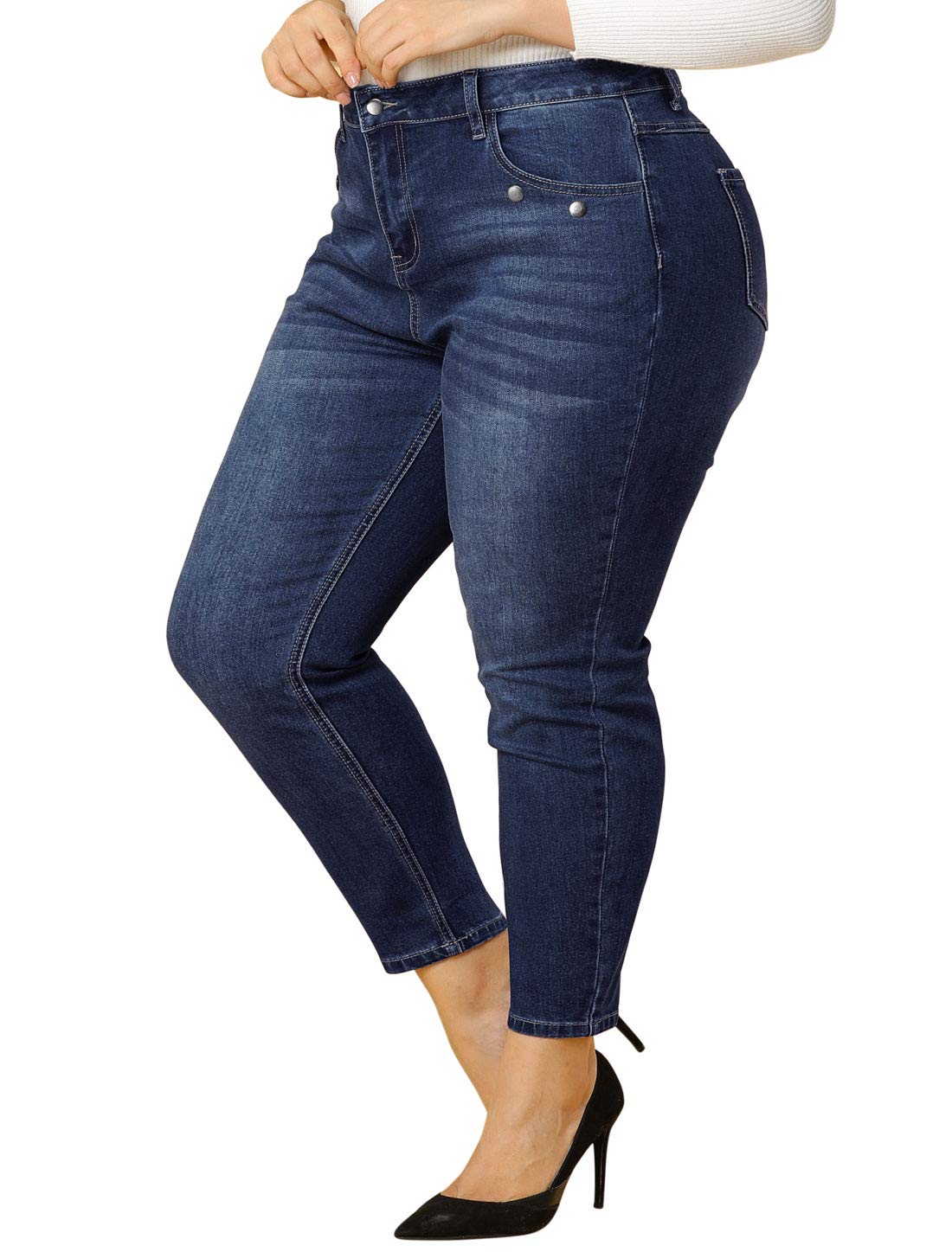 Photo 1 of Agnes Orinda Women's Plus Size Denim Jeans Mid Rise Stretch Washed Skinny Casual Pants 4X Blue