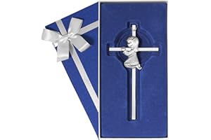 Baby Wall Cross Baptism Gifts for Girl, 6-inch Silver Praying Girls Baptism Crosses for First Holy Communion Christening and 