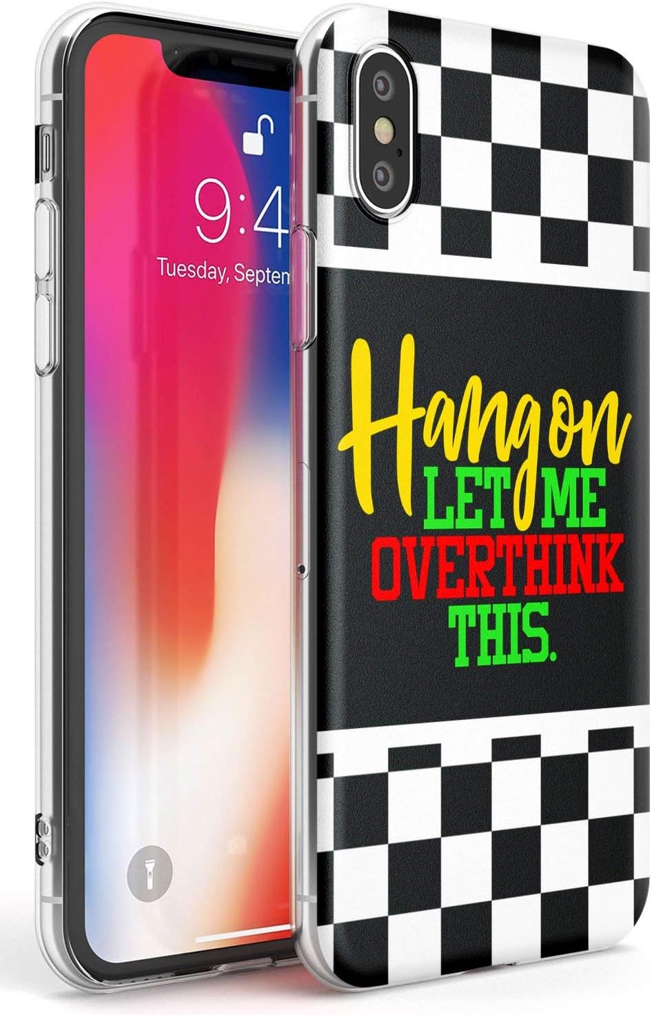 Hang On Let Me OverSlimk This Phone Case for iPhone XR | Clear Ultra Slim Lightweight Gel Silicone TPU Protective Cover | Sassy Checkered Life Girlboss Motivational