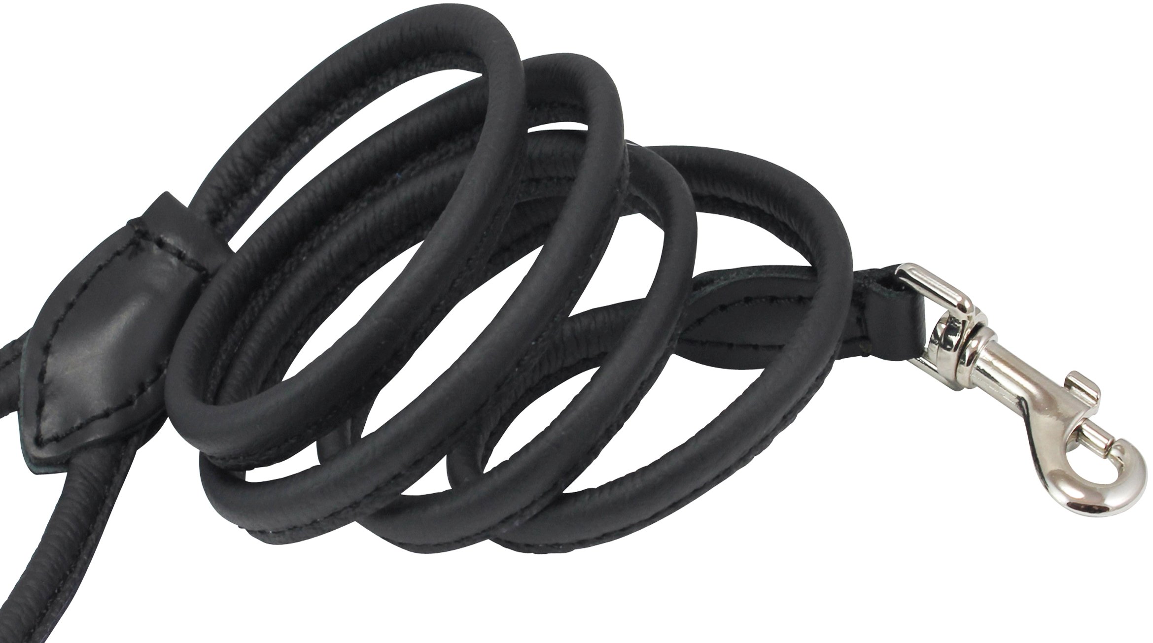 Dogs My Love 4ft Long Round Genuine Rolled Leather Dog Leash Black (X-Small: 1/4")
