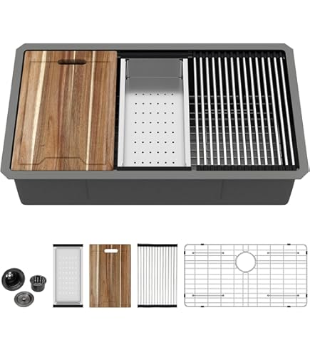 テネレッツァ cm3dmju 32x19 Inches Black Kitchen Sink Undermount 32 Inch Black