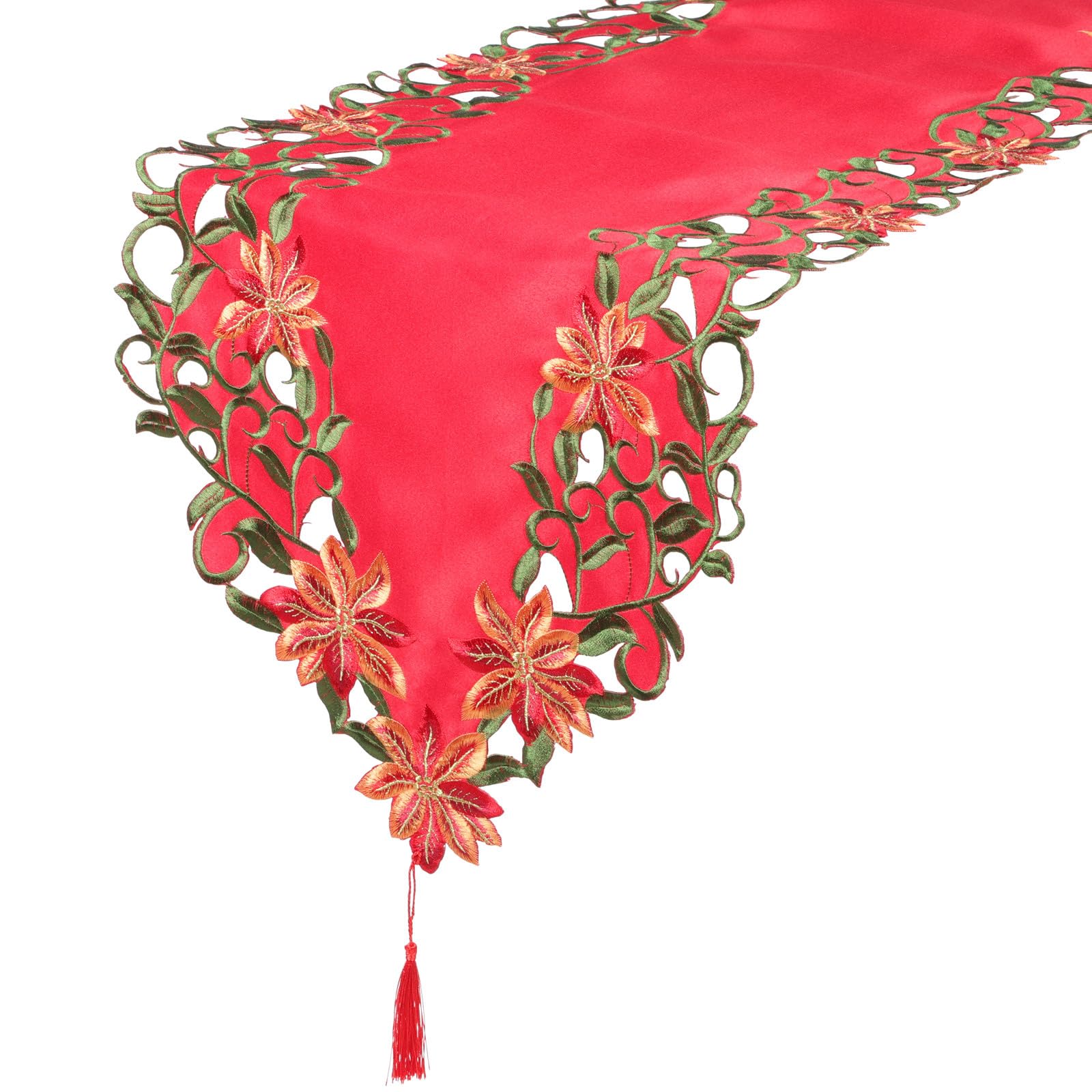 Abaodam Christmas Embroidered Table Runner Xmas Flower - Christmas Table Runner Embroidered Xmas for Dining Holiday Party s Decorations 15 x 70 Inch