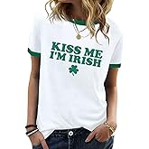 YZMI St Patricks Day Shirt Women Funny Ringer Shamrock Graphic Tshirt Casual Irish Pattty Tee Tops