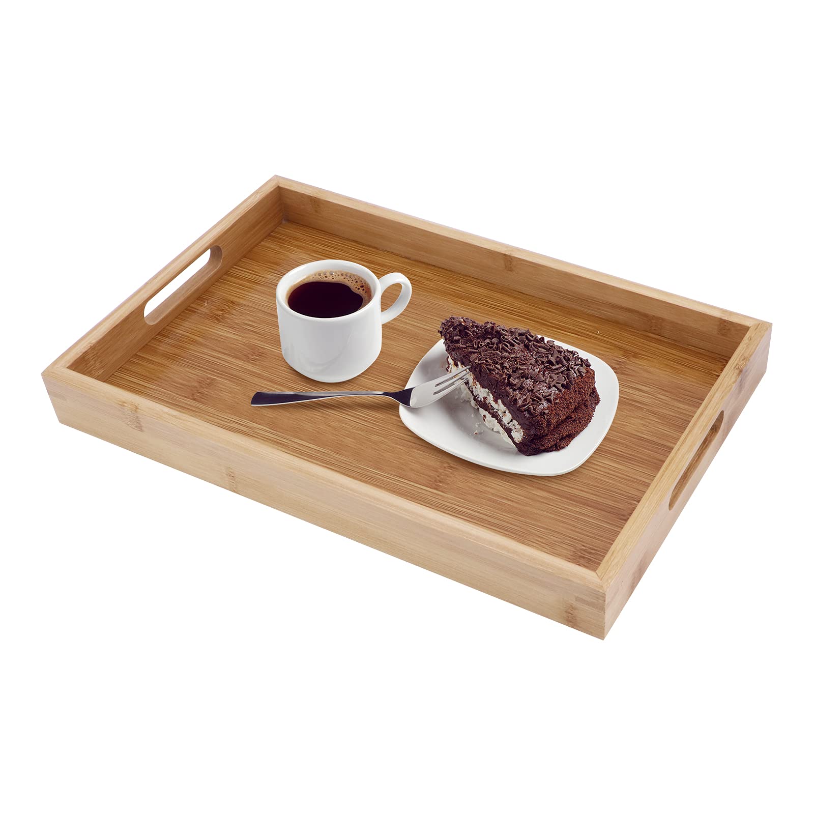 Bamboo Butler Rectangle Serving Tray with Handle - Party Platter, Decorative Tea Tray, Ideal for Kitchen, Bathroom, Living Room, Bedroom and Outdoors (35x22x4cm)