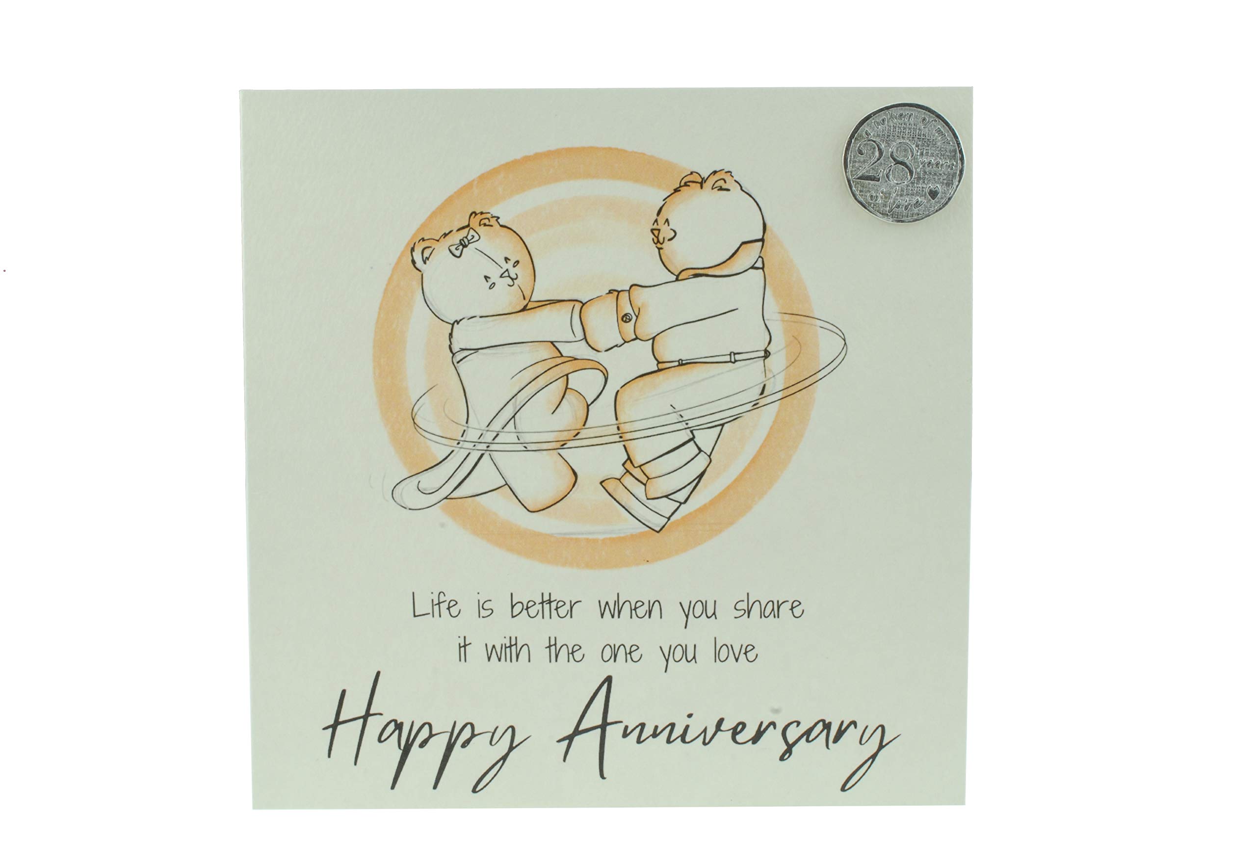 Cute 28th Wedding Anniversary Card, Dancing Bears – Free Metal 28th Anniversary Love Token Gift (gc-annidancing28)