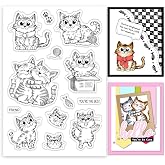 INFUNLY Cat Friend Clear Stamps 6.3"x4.3" Funny Cat Silicone Clear Stamp for Card Making Cartoon Cat Rubber Stamps Wish Words Transparent Stamps for Christmas New Year Gift DIY Scrapbook Photo Album