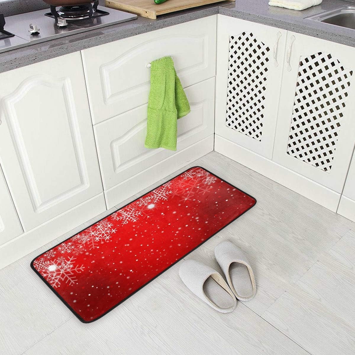 Red Christmas Style Anti Fatigue Kitchen Mat, Blueangle Decoration Mats, Waterproof Non Slip for Indoor Outdoor Home Office Use, 20" x 39": Kitchen & Dining