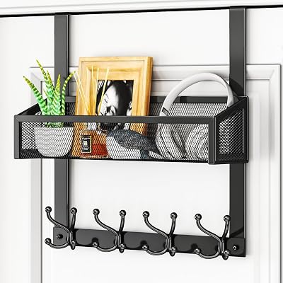 HapiRm Over Door Hanger Hooks with Basket and 16 Hooks Stainless Steel