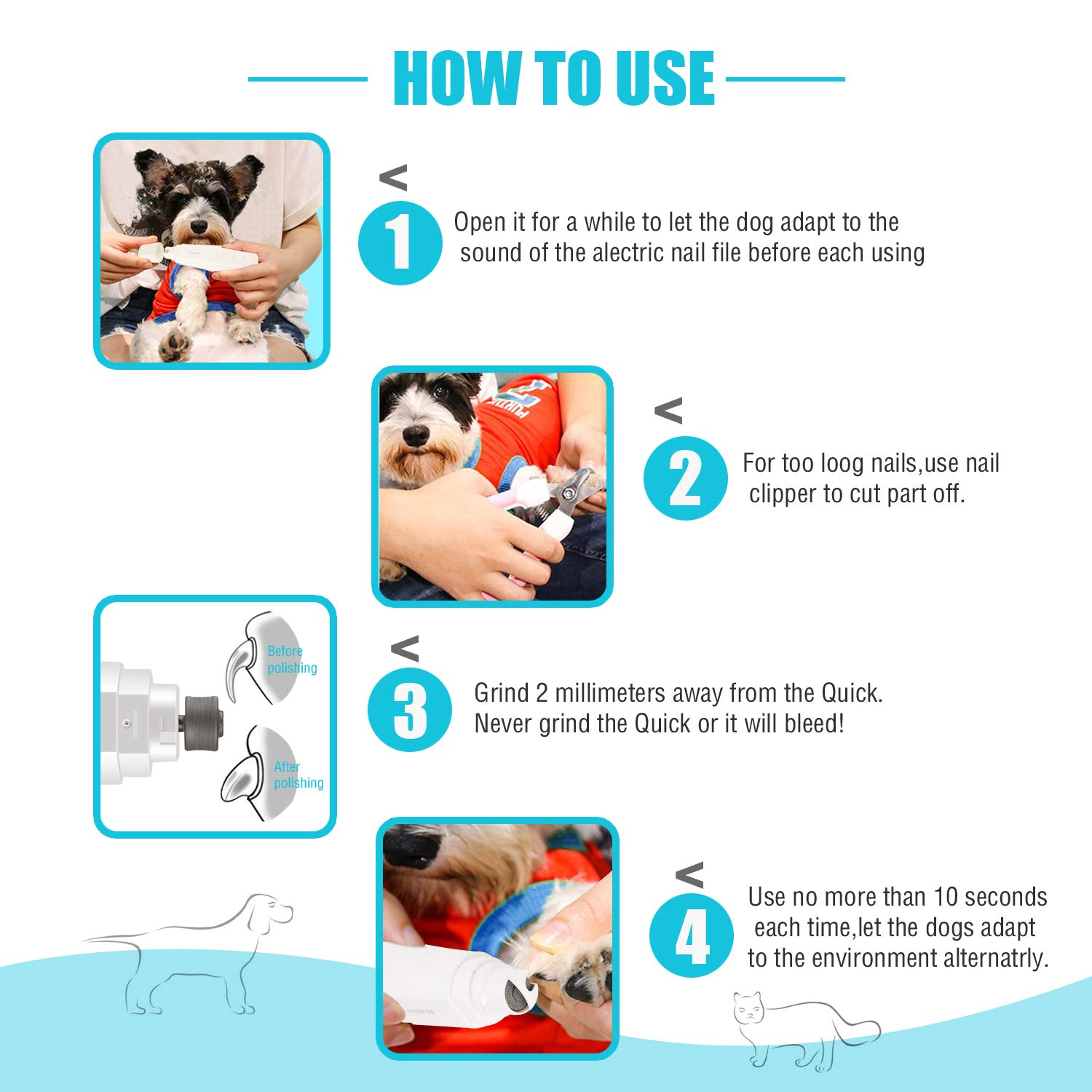 Lima de Uñas Recargable para Mascotas, Amoladora Eléctrica para Mascotas, 2 Velocidades, 3 Puertos, Bajo Ruido, Seguro, Resistente con Cable USB Recortador de Uñas para Perros, Gatos, etc.