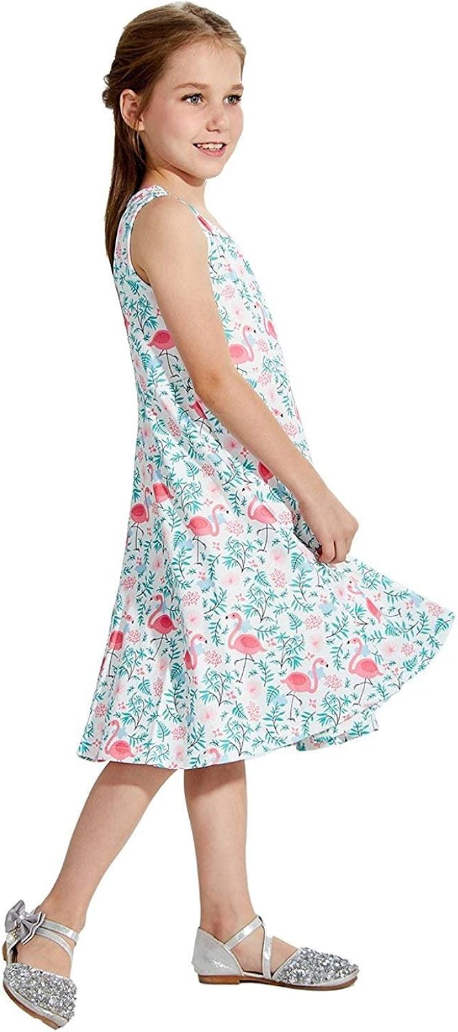 Ahegao Girl's Floral Sleeveless Dresses Kids One Piece Sundress for Casual School 4-13 Years Old: Clothing