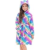 Doctor Unicorn Girls Leopard Cat Robe Kids Fleece Warm Hooded Bathrobe