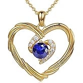 G&GEMSJEW 18K Gold Heart Birthstone Necklaces for Women, S925 Sterling Silver Jewelry Birthday Gifts for Women Wife Girlfriend Mom, Anniversary Christmas Valentines Gifts