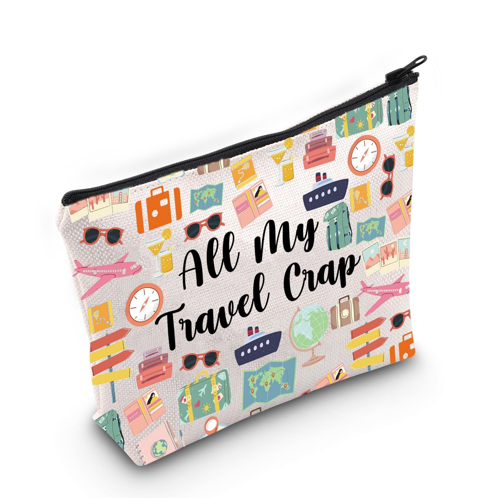 PYOUL Travel Lover Gift All My Travel Crap Makeup Bag Adventure Lover Zipper Cosmetic Bag Traveler Themed Gift World-Wide Traveler Zipper Travel Bag (My Travel Crap B)