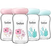 YOHKOH Glass Breast Milk Storage Bottles - 100% Leak-Proof, BPA-Free Breastmilk Storage Containers, Freezer & Dishwasher Safe, Ideal for Nursing Mothers (Multicolor, 5.4oz (Pack of 4))