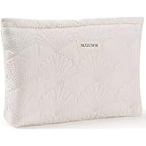 MZLUWM White Cotton Quilted Makeup Pouch，Cute Puffy Coquette Makeup Bag,Floral Cotton Quilted Cosmetic Bag for Women and Girl