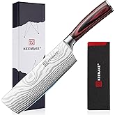 KEEMAKE Nakiri Knife Meat Cleaver: 7 Inch Razor Sharp Chef Kitchen Knife for Cutting Vegetable Cooking Knives - Multipurpose High Carbon Stainless Steel with Pakkawood Handle, Gift box and Sheath