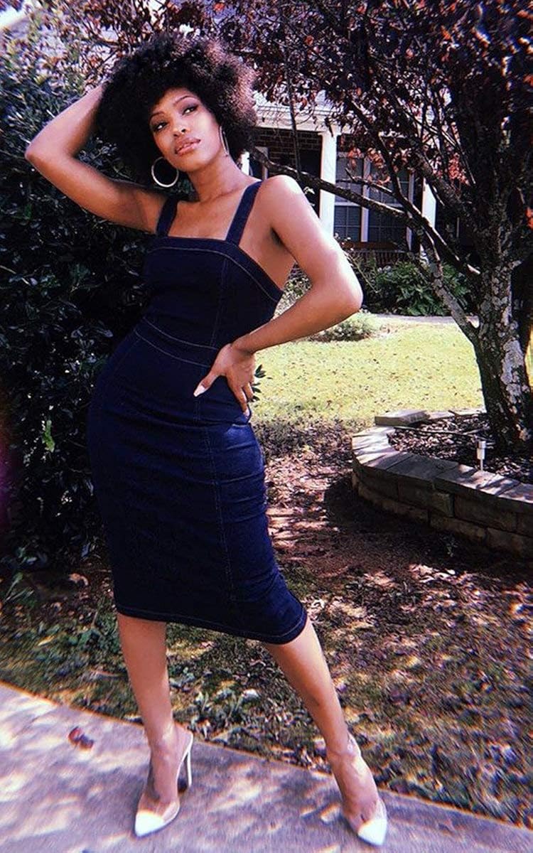 denim bodycon midi dress