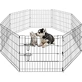 PEEKABOO Foldable Rustproof Dog Playpen with Door, 8 Panels 24" H | 8-panel 24"W x 24"H rustproof metal dog playpen with door for indoor, outdoor, RV and small pet activity spaces.