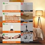 OUTON Solid Wood Tripod Floor Lamp with Shelf Walnut Base Linen Shade view 5