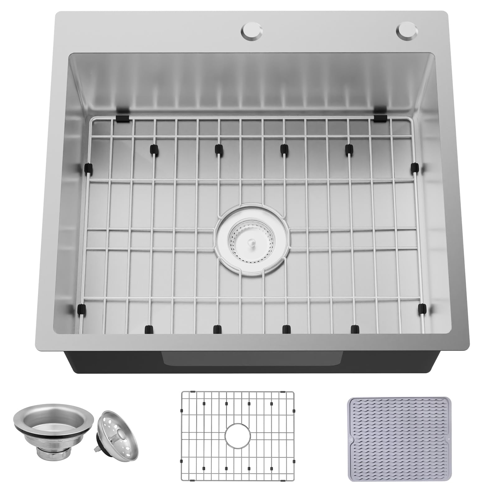 Photo 1 of Kitchen Sink,25x22 Inch Kitchen Sink Stainless Steel Drop In Kitchen Sink Topmount Stylish and Modern Look Sink With Bottom Grid,Silicon Mat And Drain Assembly Add Elegance & Enhance Usability