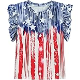 Tkria Girls 4th of July Tank Tops Red White and Blue Shirt Toddler Girl American Flag Patriotic Outfit 2-7 Years