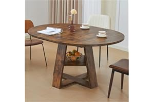 Hansweld 43.3"-59" Extendable Dining Table for 4-8, Mid Century Modern Round & Oval Table with Hidden Leaves Space-Saving, Cross Base with Storage Shelf for Kitchen Farmhouse (Vintage)