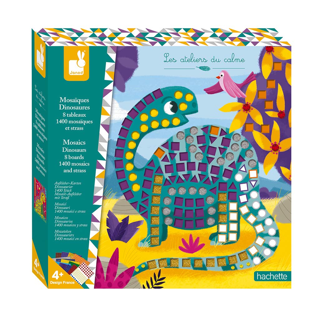 Janod - From 4 years old - Creative Kit - Dinosaur Mosaics - Calm Workshops - Creative Leisure - Dexterity and Concentration - J07903