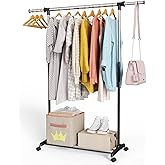 Whitmor Heavy Duty Adjustable Garment Rack-Rolling Clothes Organizer, Black and Chrome