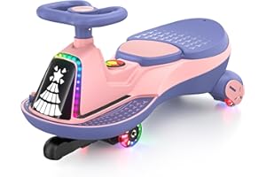 ANPABO 6V 7AH Electric Wiggle Car-75W Motor, 2 Speed, Rechargeable Battery, Bluetooth & Music, LED Lights, Soft Start, Light-up Wheels, Anti-Rollover, for Ages 3+, 170 Lbs (Pink)