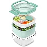 Sunhanny Salad Container with Ice Pack & Handle, 6.8 Cup / 1600ml Large Portable Salad Bowl Lunch Box with Lid, Fork Holder &