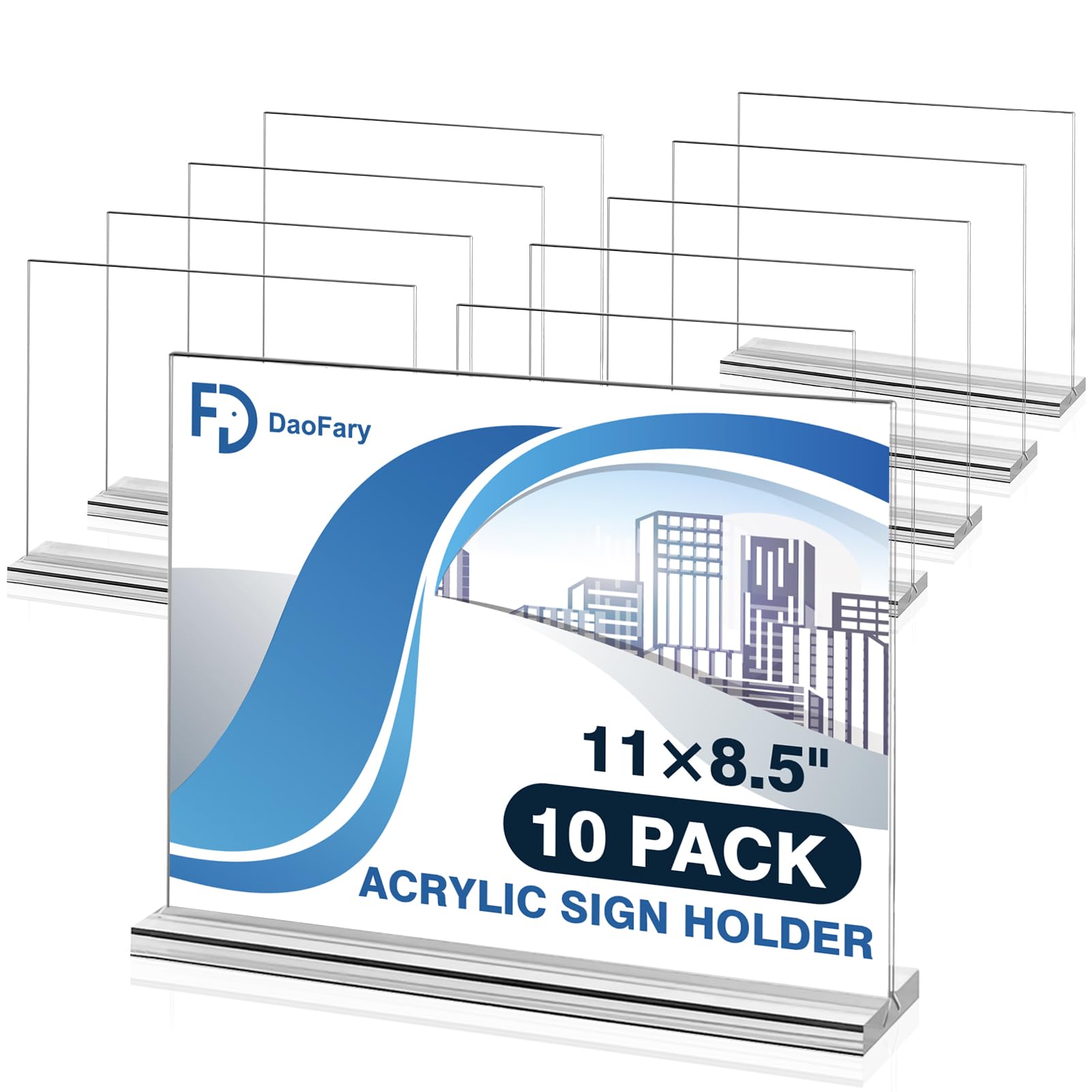 Photo 1 of 10 Pack Acrylic Sign Holder 11 x 8.5 Horizontal, Double-Sided Stand up Table Top Sign Holders, Clear Acrylic Picture Frame Menu Flyer Paper Holder Display Stand for Office Business Store Wedding Party