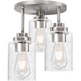 hykolity Semi Flush Mount Ceiling Light, Close to Ceiling Light Fixtures | 9 Inch Brushed Nickel Light Fixtures Ceiling Mount with Seeded Glass Shade, Modern Ceiling Lighting for Kitchen Bedroom