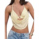 SHENHE Women's Y2k Open Back Low Cut Tie Halter Top Deep V Neck Draped Sexy Party Clubwear