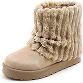 EXEBLUE Women's Platform Suede Ankle Snow Boots Winter Warm Fur Lined Anti-Slip Short Pull On Cuff Boots