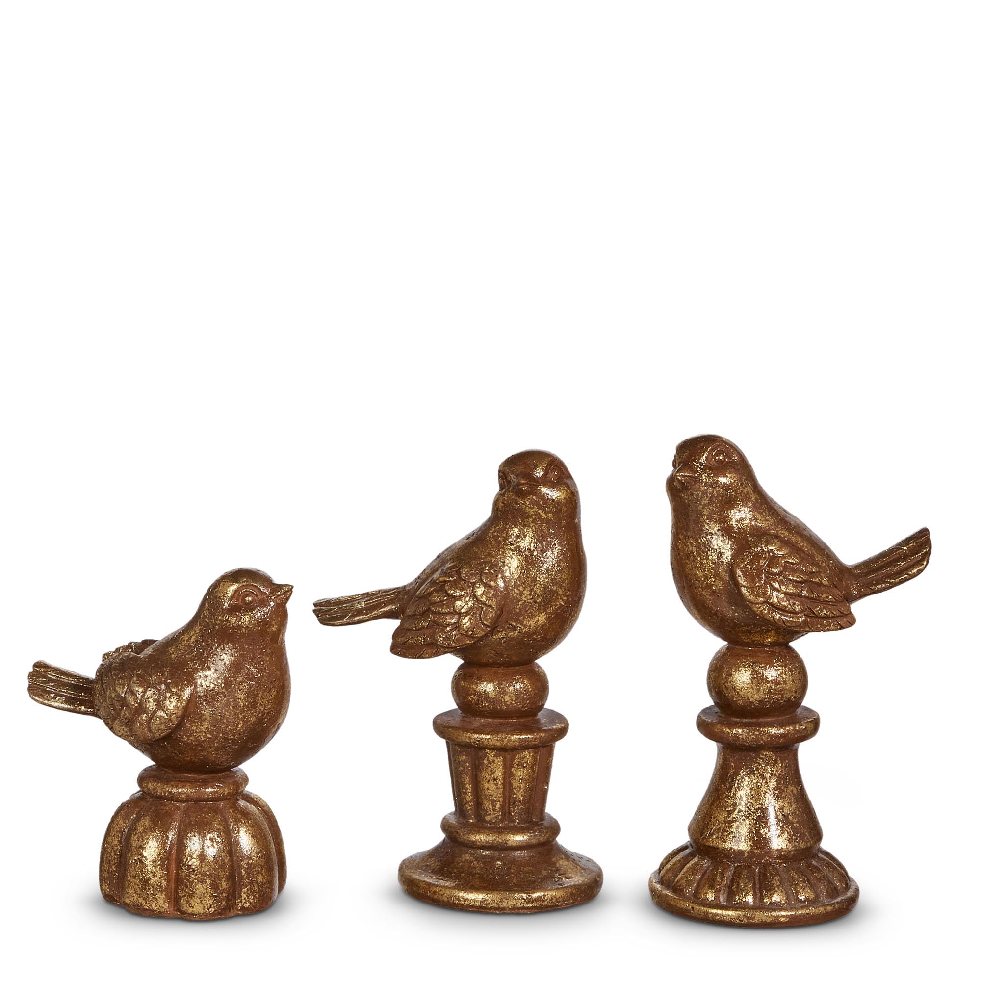 Photo 1 of RAZ Imports Antique Brass Birds On Pedestals, Set of 3, 5-inch, 6.5-inch, 6.75-inch Height