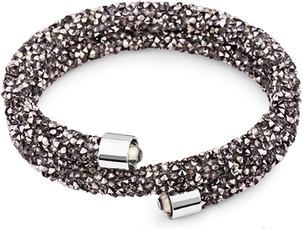 Silver and Post NEW!!! Women’s Smoky Gray Bangle Wrap Bracelet Design with Premium Crystals and Crystal dust,, Fancy Burlap Gift Box Included